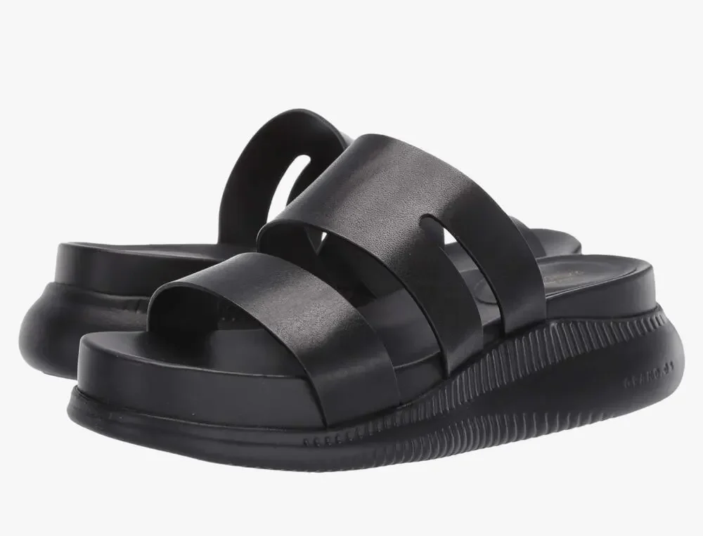 Cole Haan 2 Zerogrand Slotted Slide Sandal Women's 8B Black Leather Comfort
